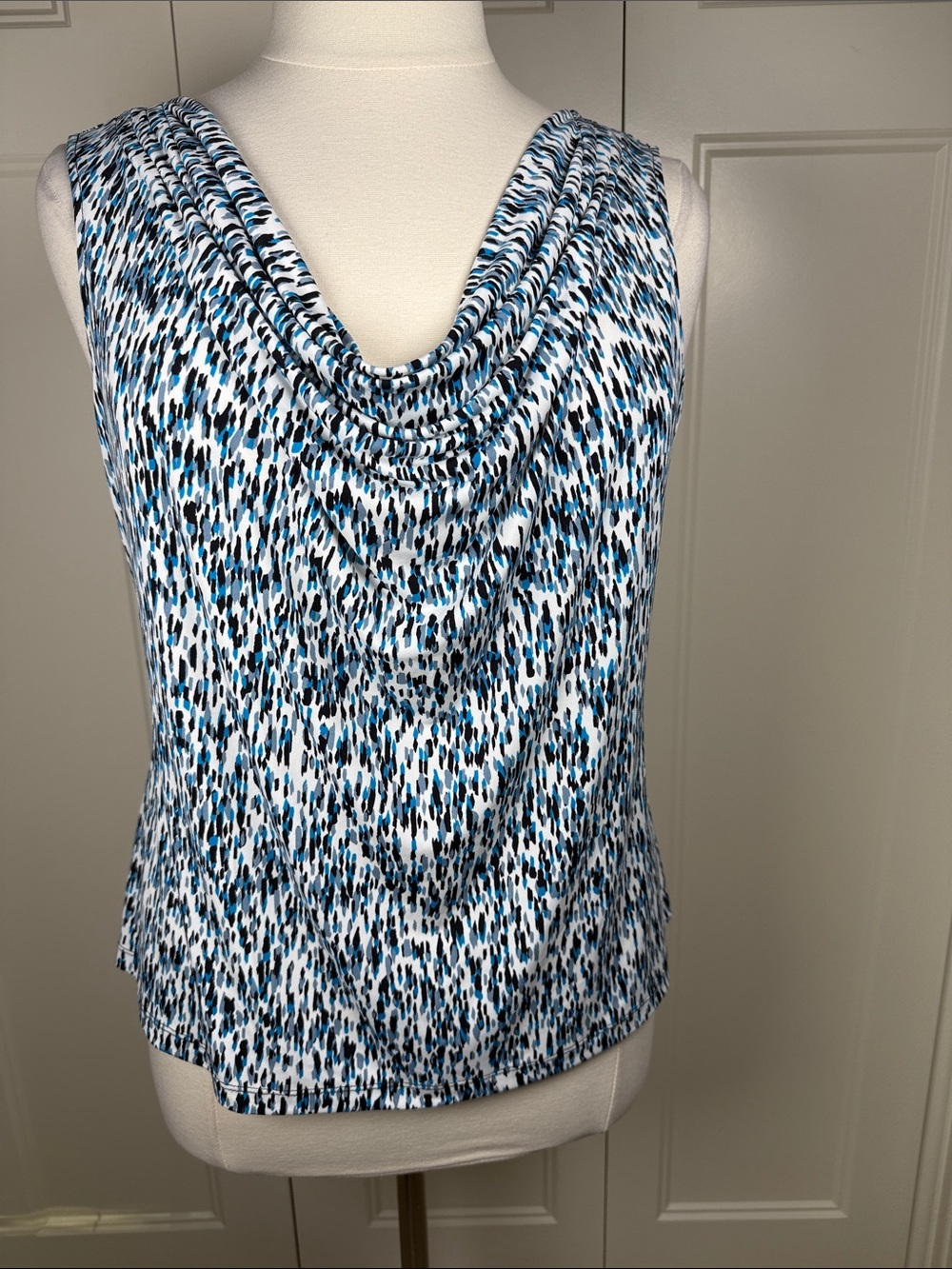 Calvin Klein Blue, Black & White Cowl Neck Sleeveless Top Size 1X
